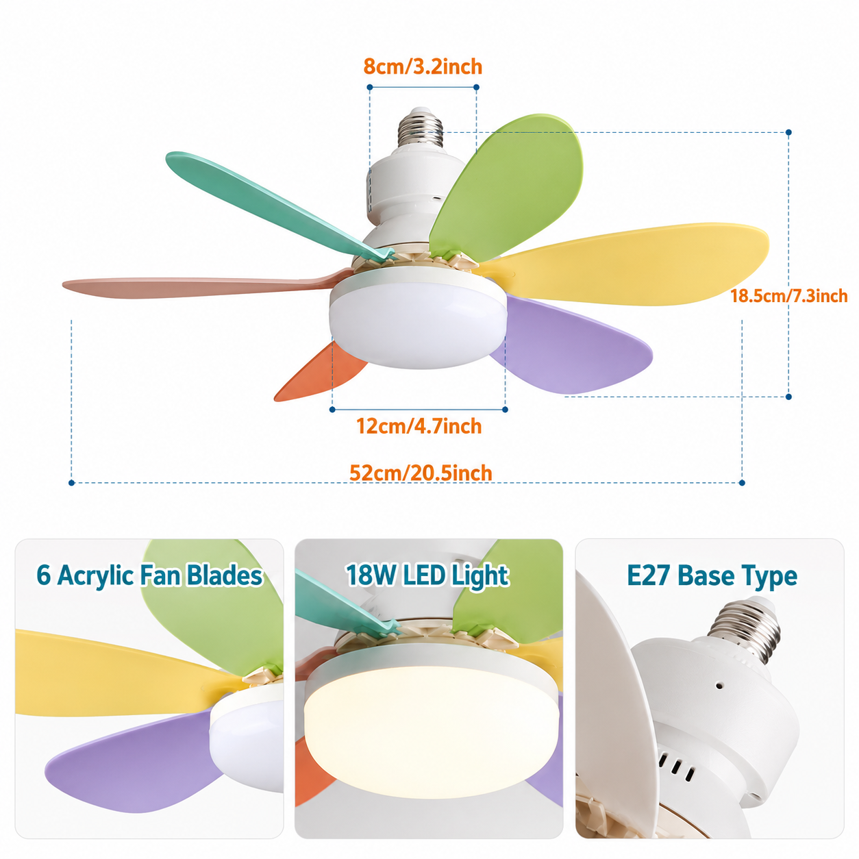 LED Ceiling Fan Light with Remote Control – 6-Blade Modern Ceiling Fan, Dimmable E27 Bulb, 85-265V AC
