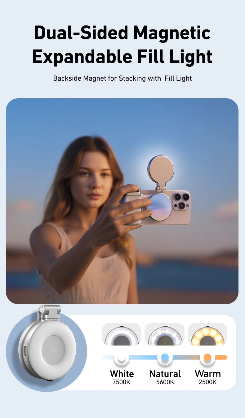 Magnetic Phone Grip with Remote Shutter & Fill Light for iPhone/Android