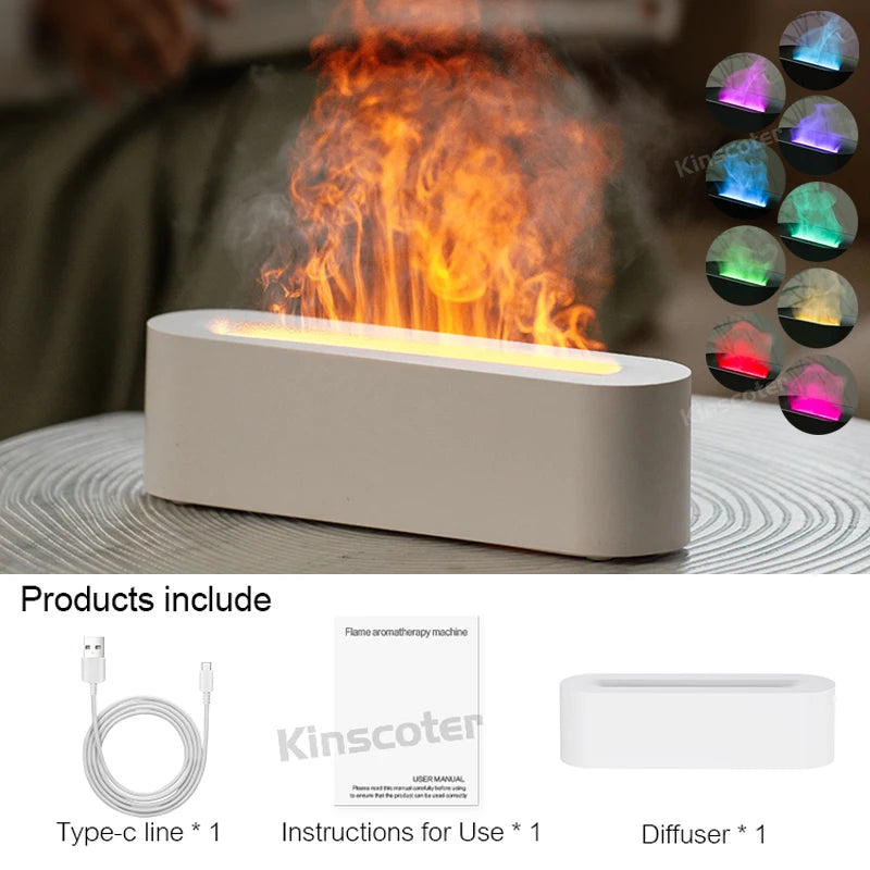 Simulation Colorful Flame Aroma Diffuser – 150ml Ultrasonic Cool Mist Humidifier with Timer (1/3/5H), 3 Light Modes (Flame/Multi-Color/Single-Color)
