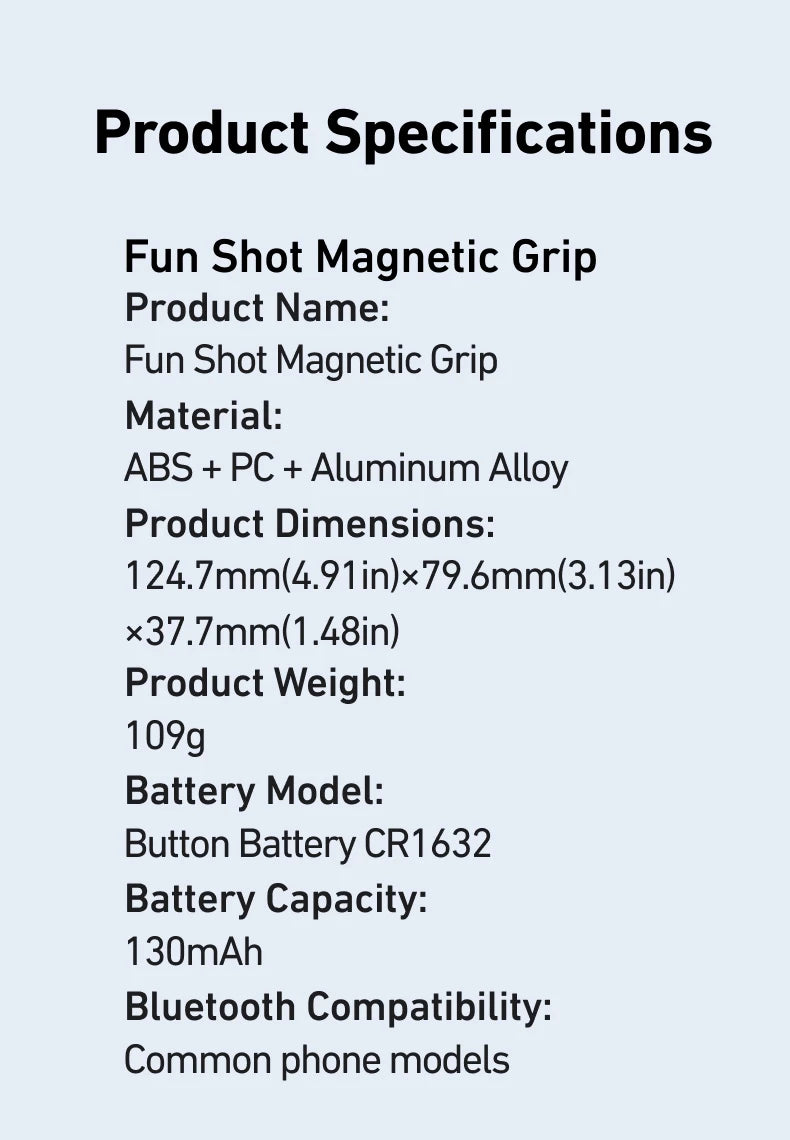 Magnetic Phone Grip with Remote Shutter & Fill Light for iPhone/Android