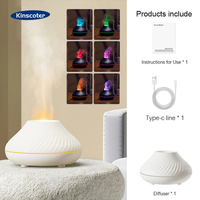 Volcano Aromatherapy Diffuser – Portable Desktop Essential Oil Diffuser with 7-Color Flame Night Light, Ultrasonic Cool Mist Humidifier, Waterless Auto-Off, Silent Operation