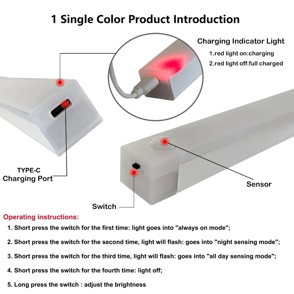 Rechargeable Motion Sensor LED Bar Light: Magnetic Cabinet Lamp