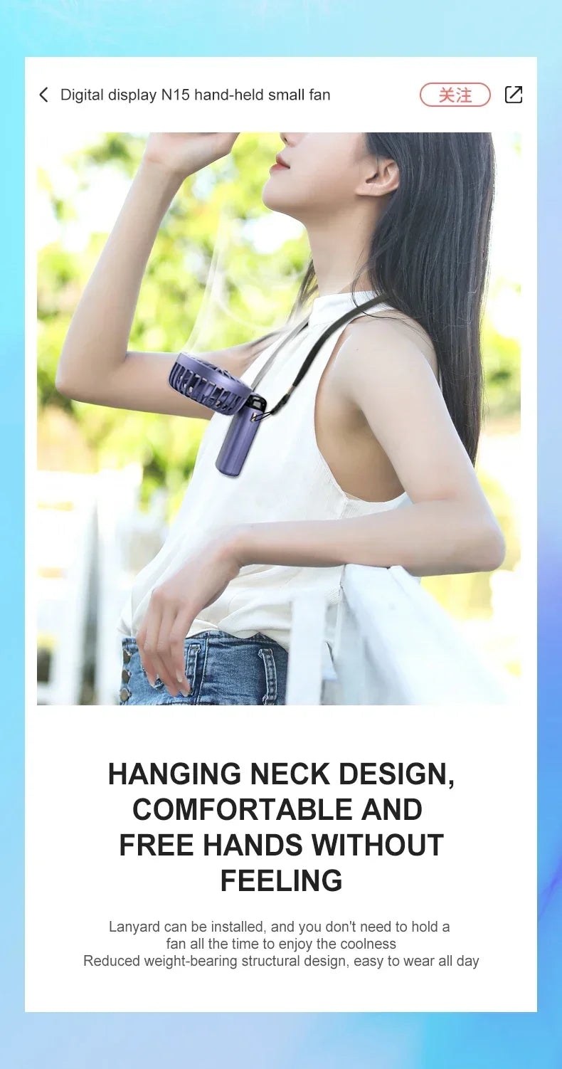 5-Speed Foldable Neck Fan with Phone Stand & LED Display