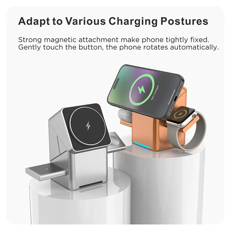 3-in-1 Magnetic Wireless Charging Cube: Foldable 15W Fast Charger Dock