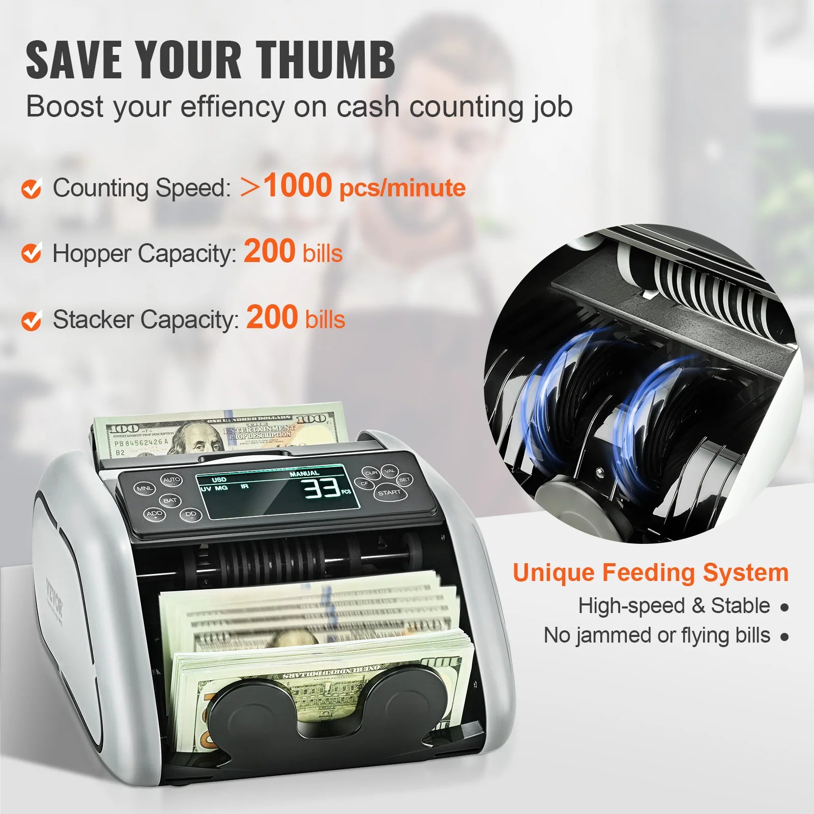Money Counter with UV/MG/IR/DD Counterfeit Detection