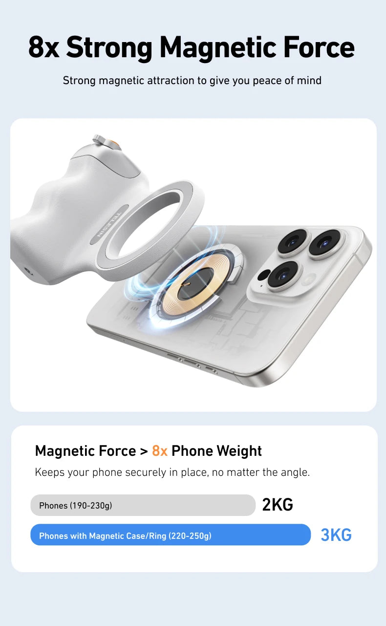 Magnetic Phone Grip with Remote Shutter & Fill Light for iPhone/Android