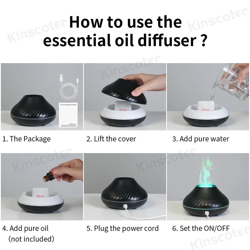 Volcano Aromatherapy Diffuser – Portable Desktop Essential Oil Diffuser with 7-Color Flame Night Light, Ultrasonic Cool Mist Humidifier, Waterless Auto-Off, Silent Operation