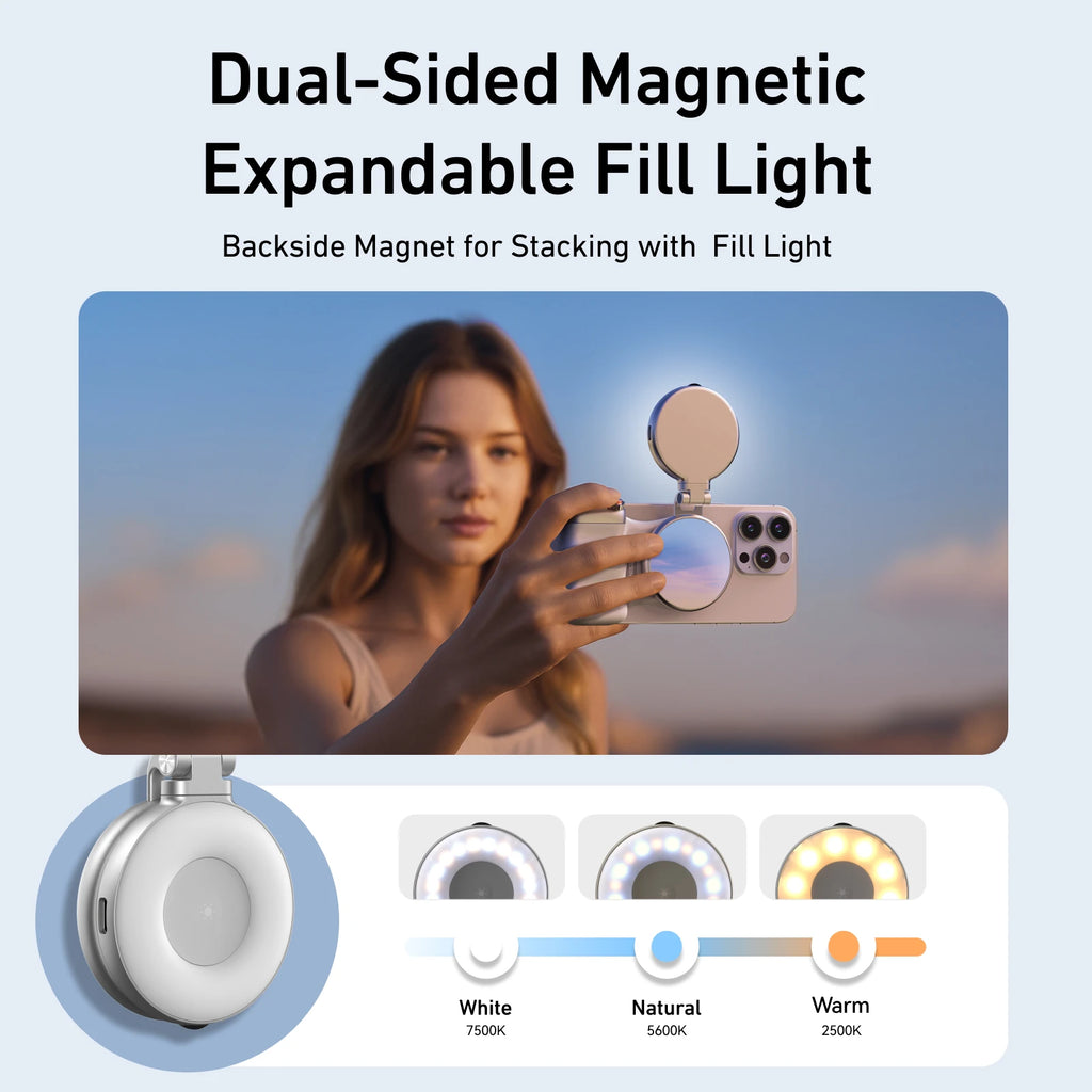 Magnetic Phone Grip with Remote Shutter & Fill Light for iPhone/Android