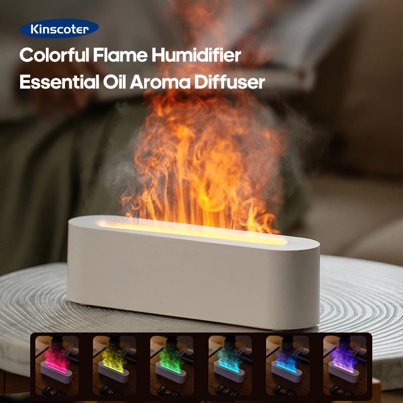 Simulation Colorful Flame Aroma Diffuser – 150ml Ultrasonic Cool Mist Humidifier with Timer (1/3/5H), 3 Light Modes (Flame/Multi-Color/Single-Color)