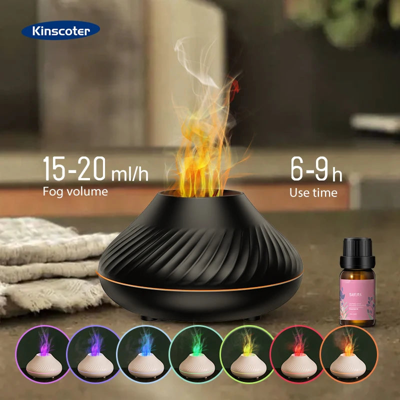 Volcano Aromatherapy Diffuser – Portable Desktop Essential Oil Diffuser with 7-Color Flame Night Light, Ultrasonic Cool Mist Humidifier, Waterless Auto-Off, Silent Operation