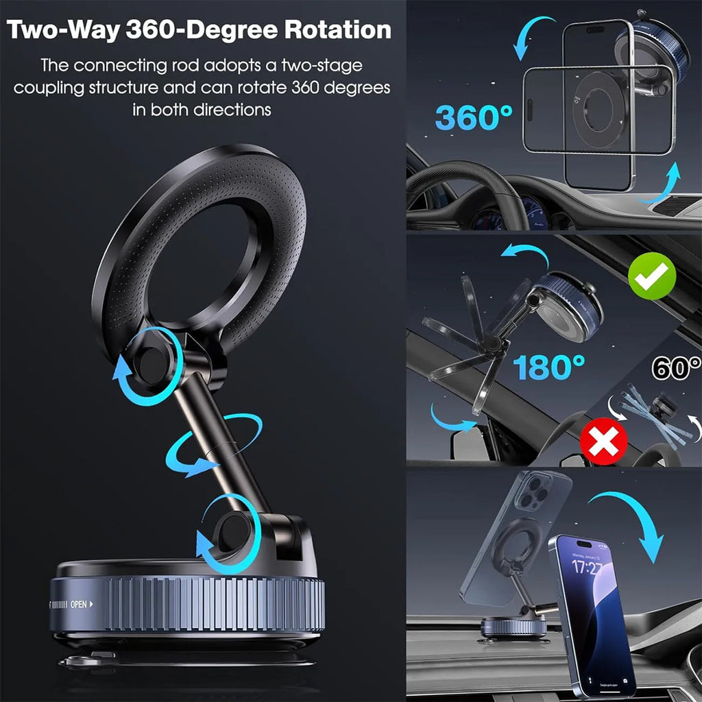 N52 Magnetic Phone Holder: Foldable 360° Suction Cup Mount