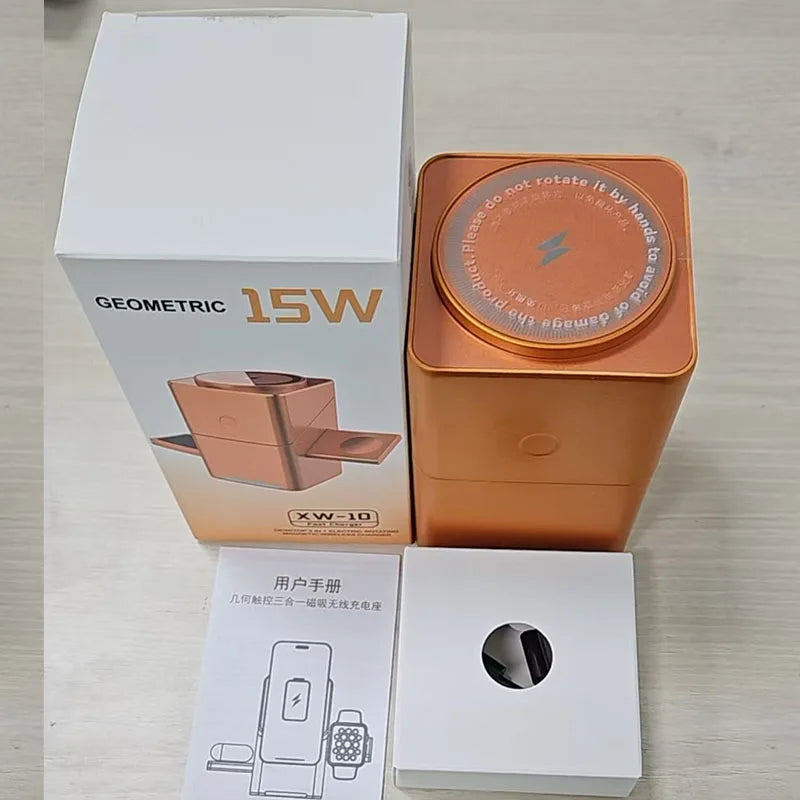 3-in-1 Magnetic Wireless Charging Cube: Foldable 15W Fast Charger Dock