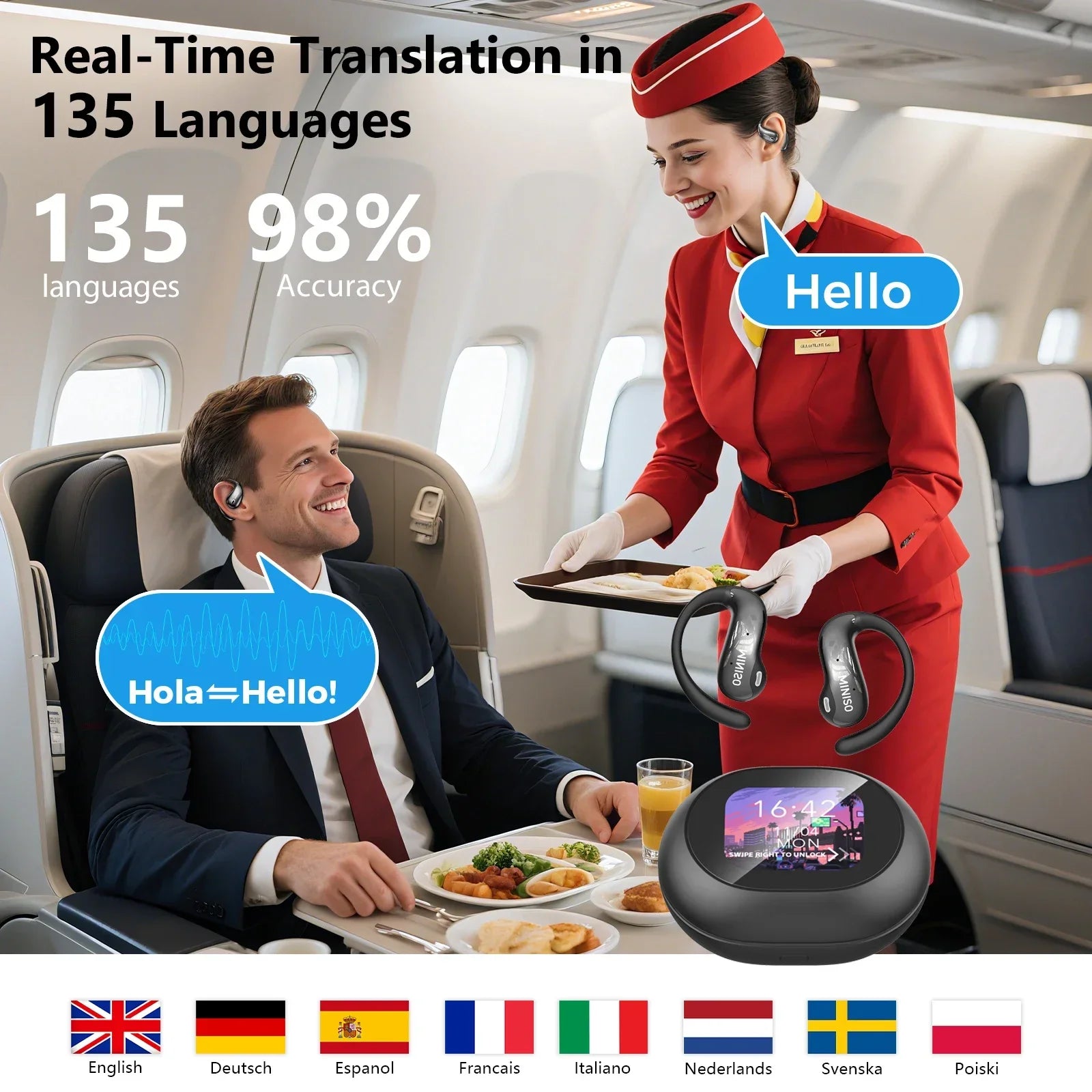 AI Translation Earbuds with Touchscreen & Bluetooth 5.4