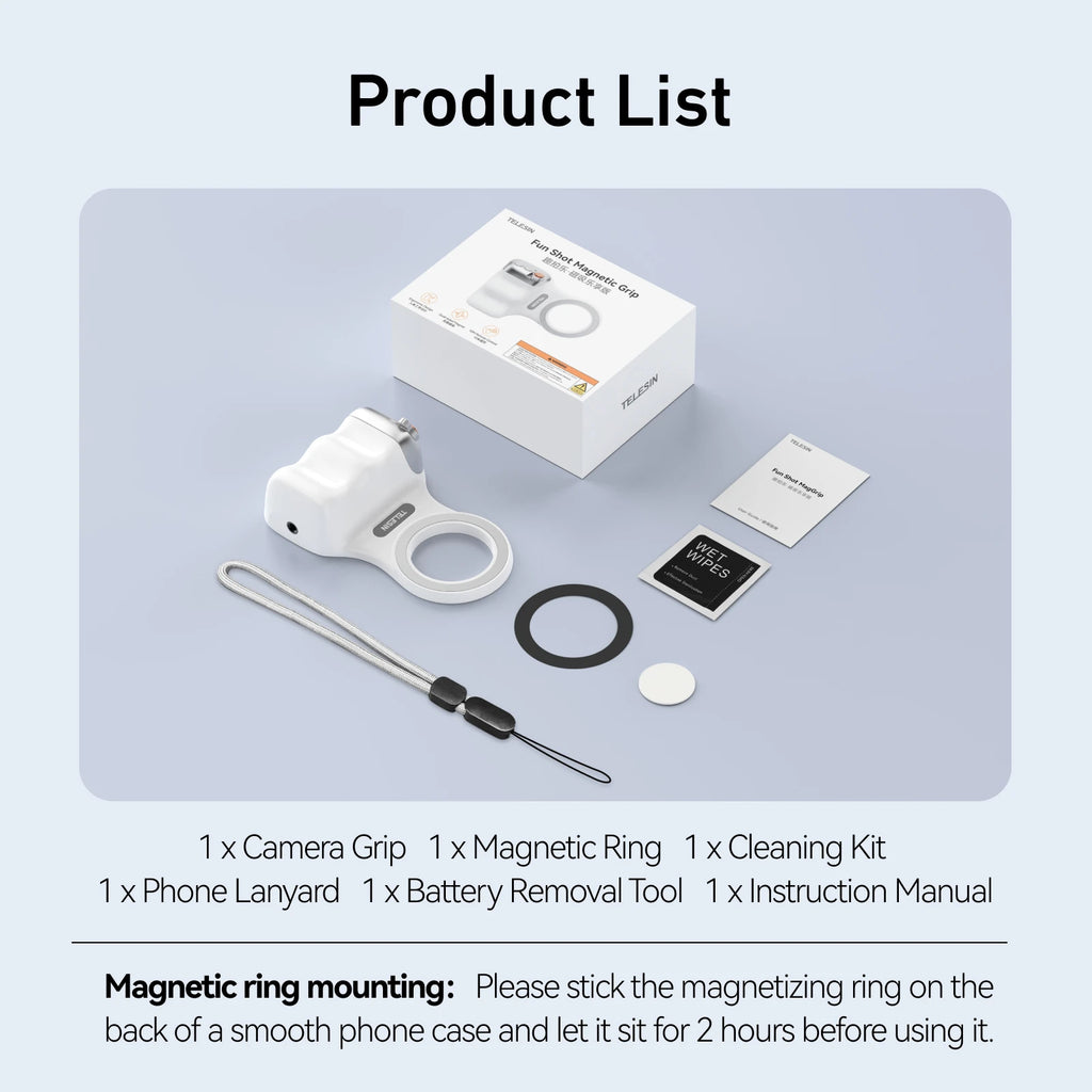 Magnetic Phone Grip with Remote Shutter & Fill Light for iPhone/Android