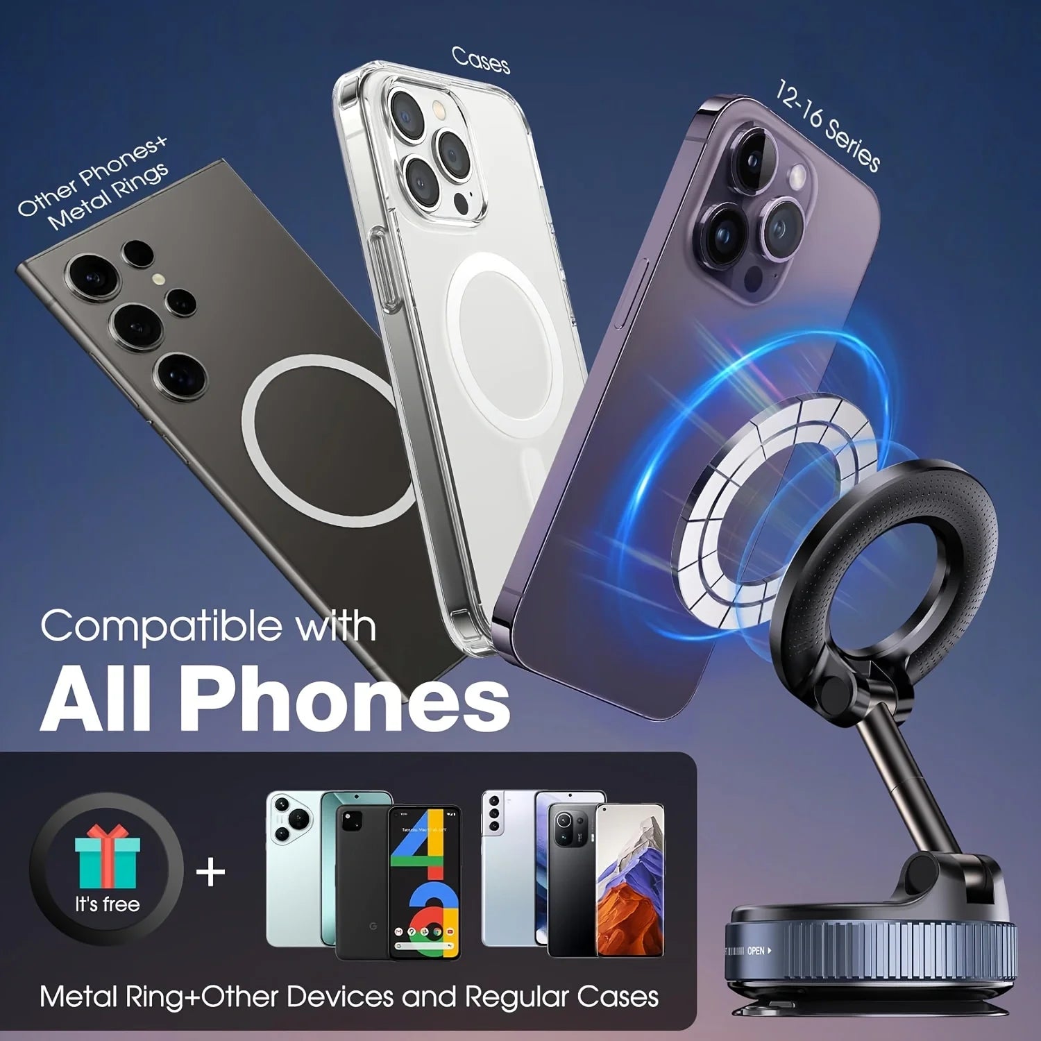N52 Magnetic Phone Holder: Foldable 360° Suction Cup Mount