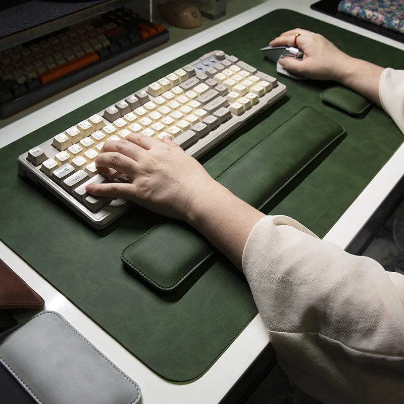 3-Piece PU Desk Mat Set | Waterproof Mouse Pad with Wrist Rest & Non-Slip Base