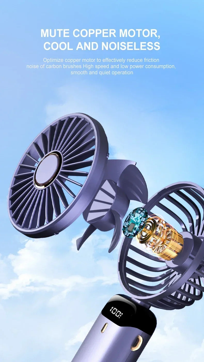 5-Speed Foldable Neck Fan with Phone Stand & LED Display