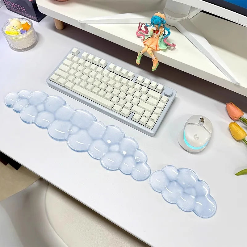 Transparent Silicone Mouse Pad and Keyboard Mat with Memory Foam Wrist Support | Anti-Slip & Ergonomic