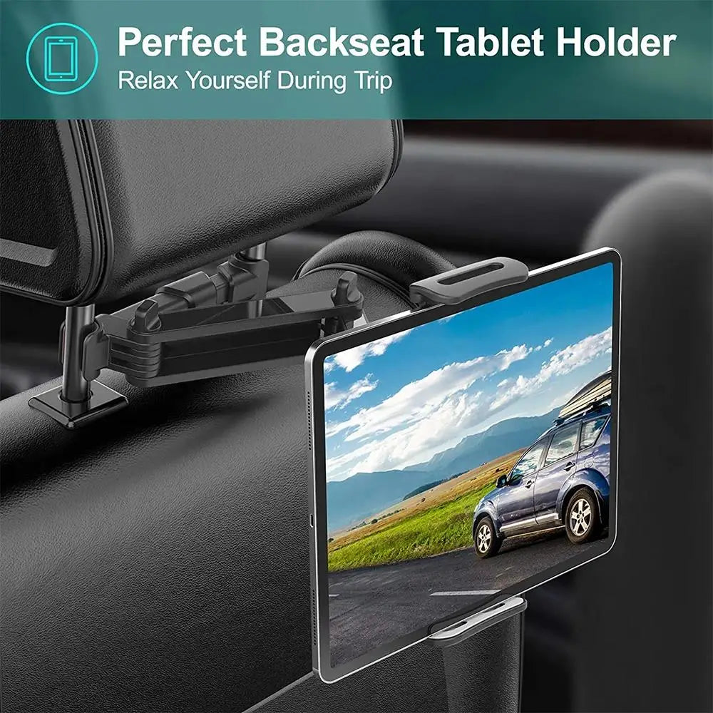 Car Headrest Tablet Holder: 360° Rotating Mount for 4-11" Devices