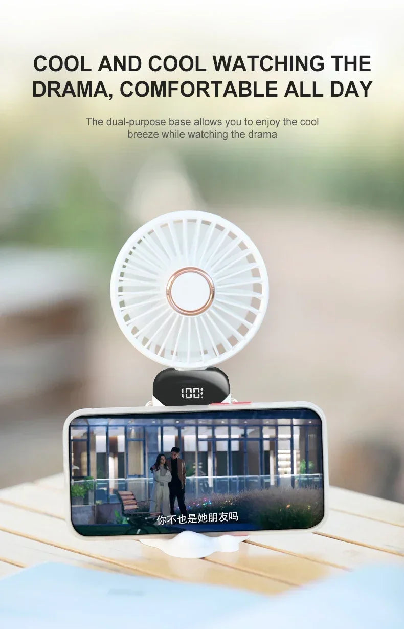 5-Speed Foldable Neck Fan with Phone Stand & LED Display