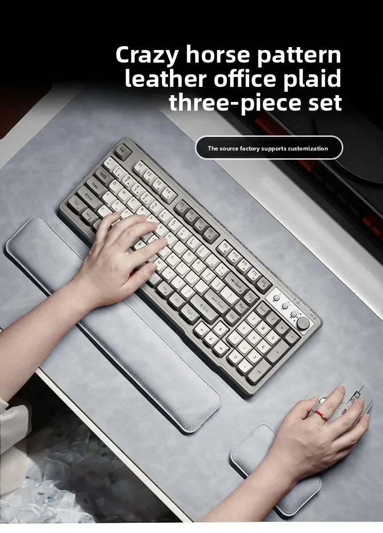 3-Piece PU Desk Mat Set | Waterproof Mouse Pad with Wrist Rest & Non-Slip Base