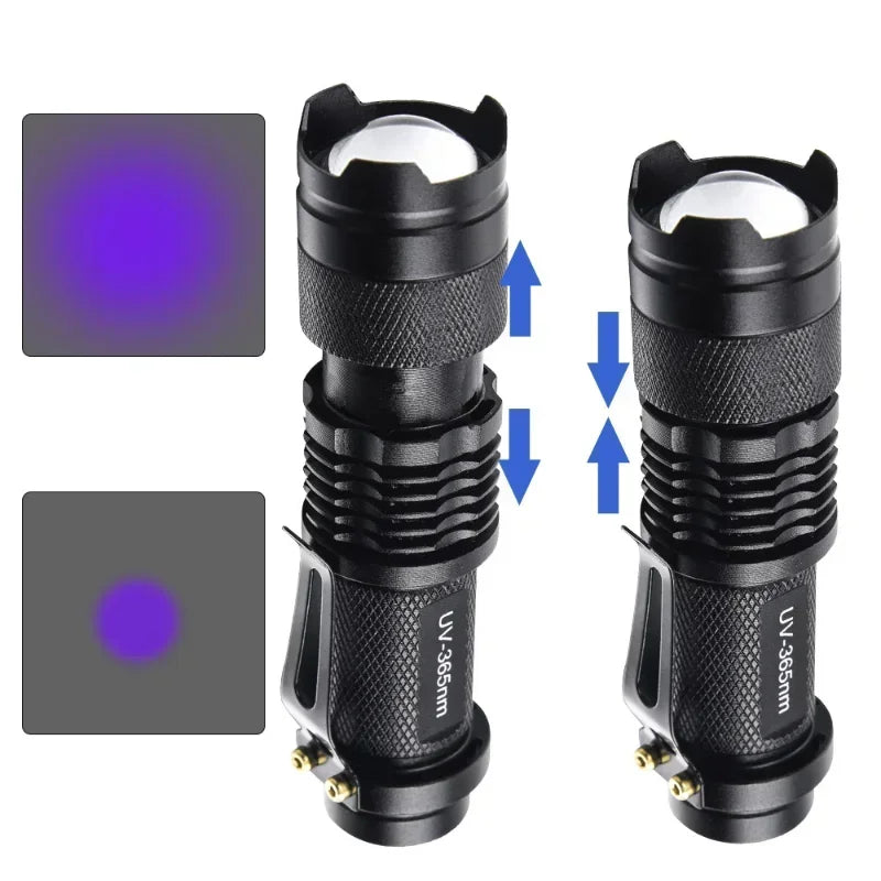 UV Flashlight – Zoomable LED Ultraviolet Black Light Torch for Pet Urine, Stain Detection, Currency Verification & Inspection (AA Powered)