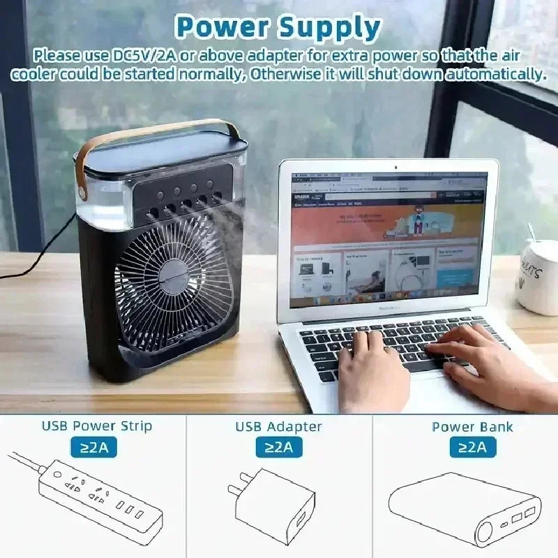 3-in-1 Portable Air Cooler: Fan, Humidifier & Night Light