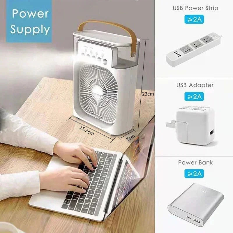 3-in-1 Portable Air Cooler: Fan, Humidifier & Night Light