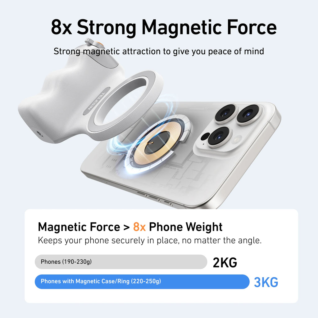 Magnetic Phone Grip with Remote Shutter & Fill Light for iPhone/Android