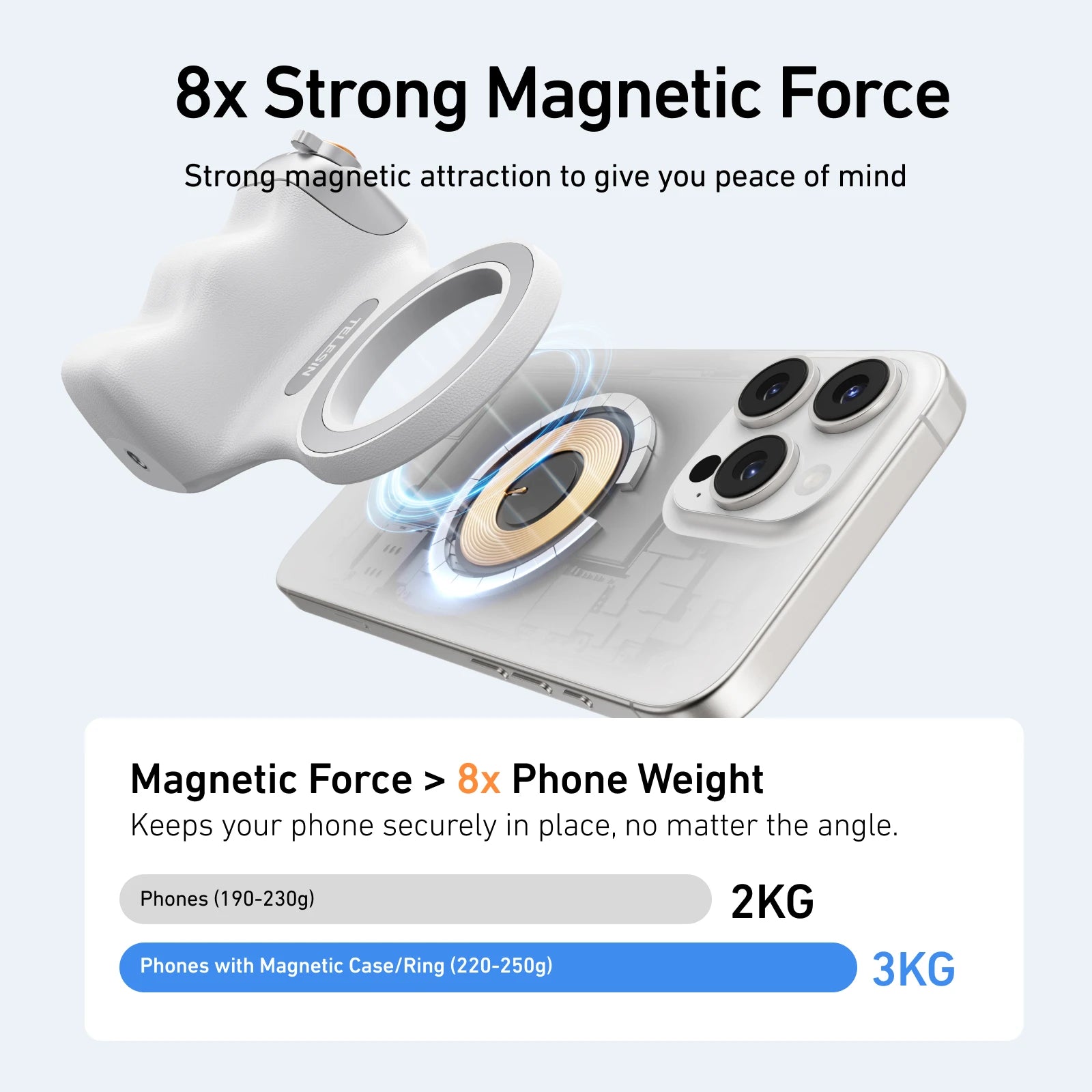 Magnetic Phone Grip with Remote Shutter & Fill Light for iPhone/Android