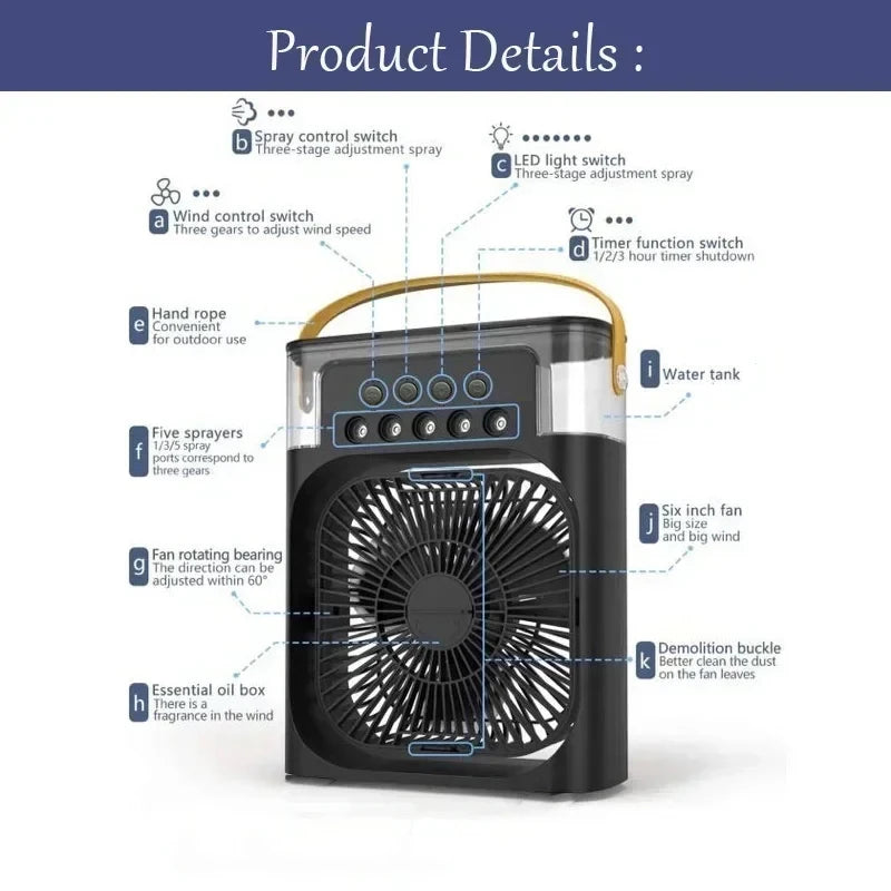 3-in-1 Portable Air Cooler: Fan, Humidifier & Night Light