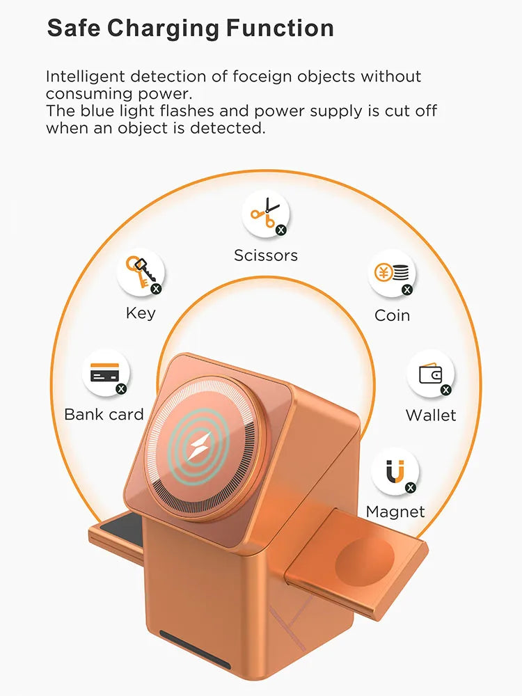 3-in-1 Magnetic Wireless Charging Cube: Foldable 15W Fast Charger Dock