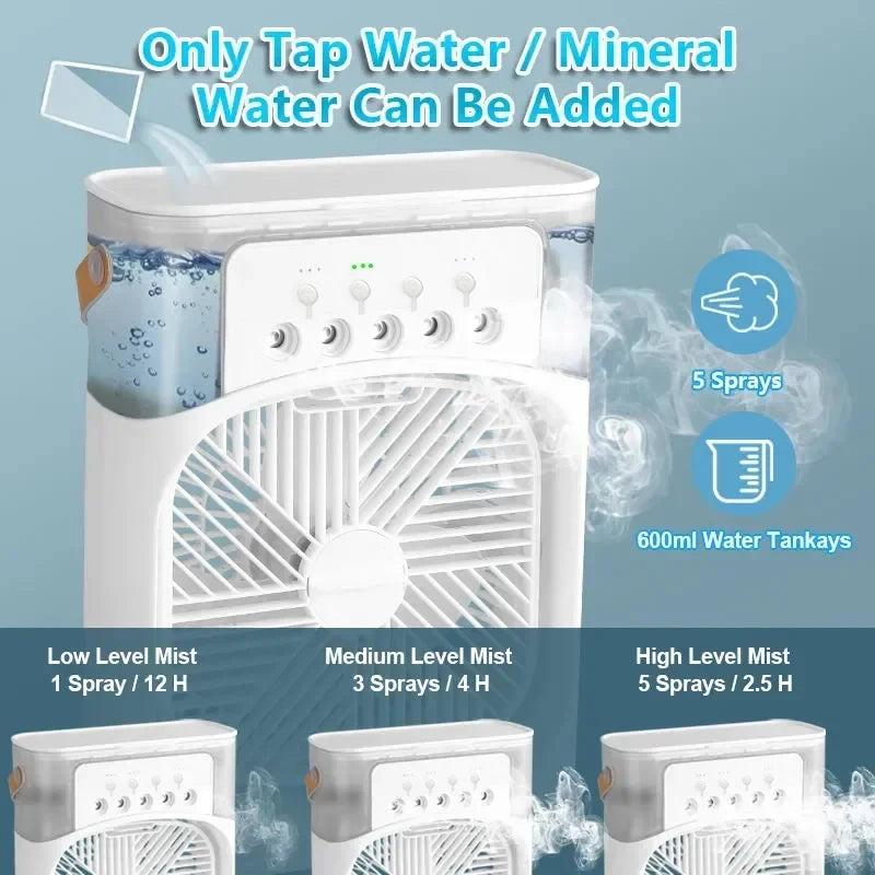3-in-1 Portable Air Cooler: Fan, Humidifier & Night Light