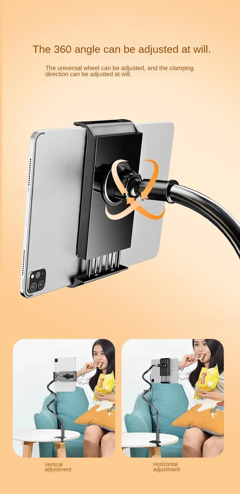 360° Flexible Gooseneck Tablet/Phone Stand with C-Clamp for Bed/Desk
