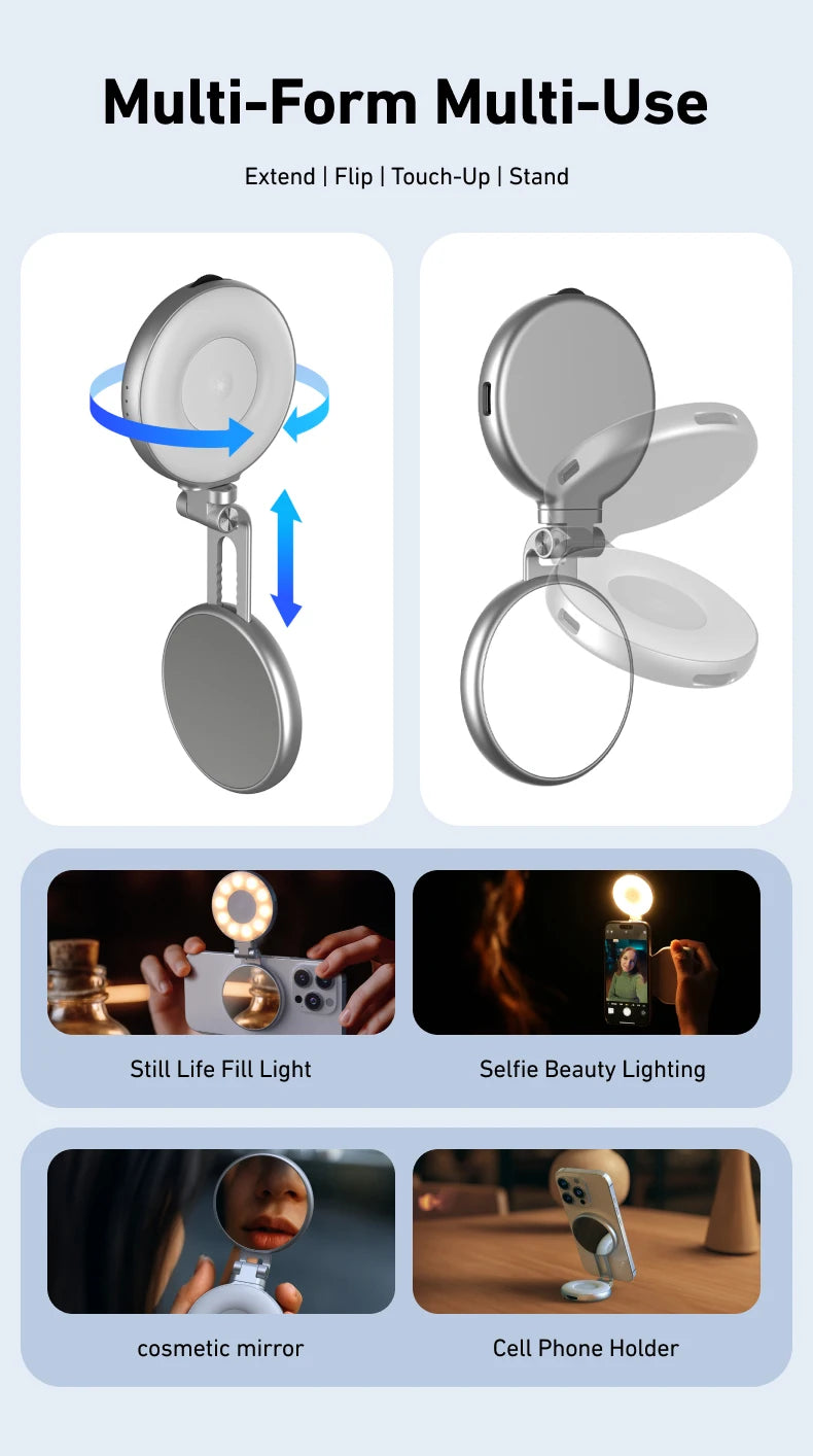 Magnetic Phone Grip with Remote Shutter & Fill Light for iPhone/Android