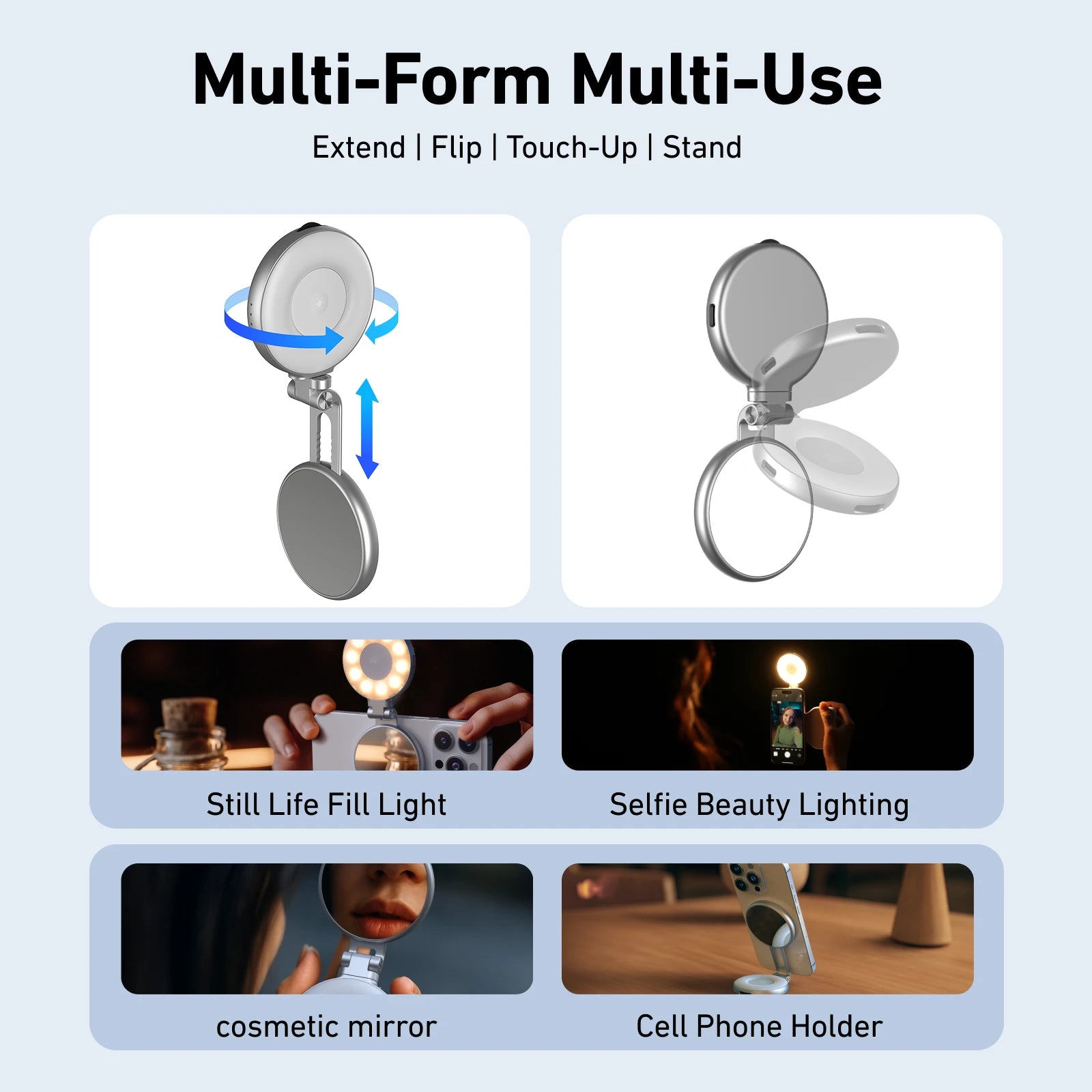Magnetic Phone Grip with Remote Shutter & Fill Light for iPhone/Android