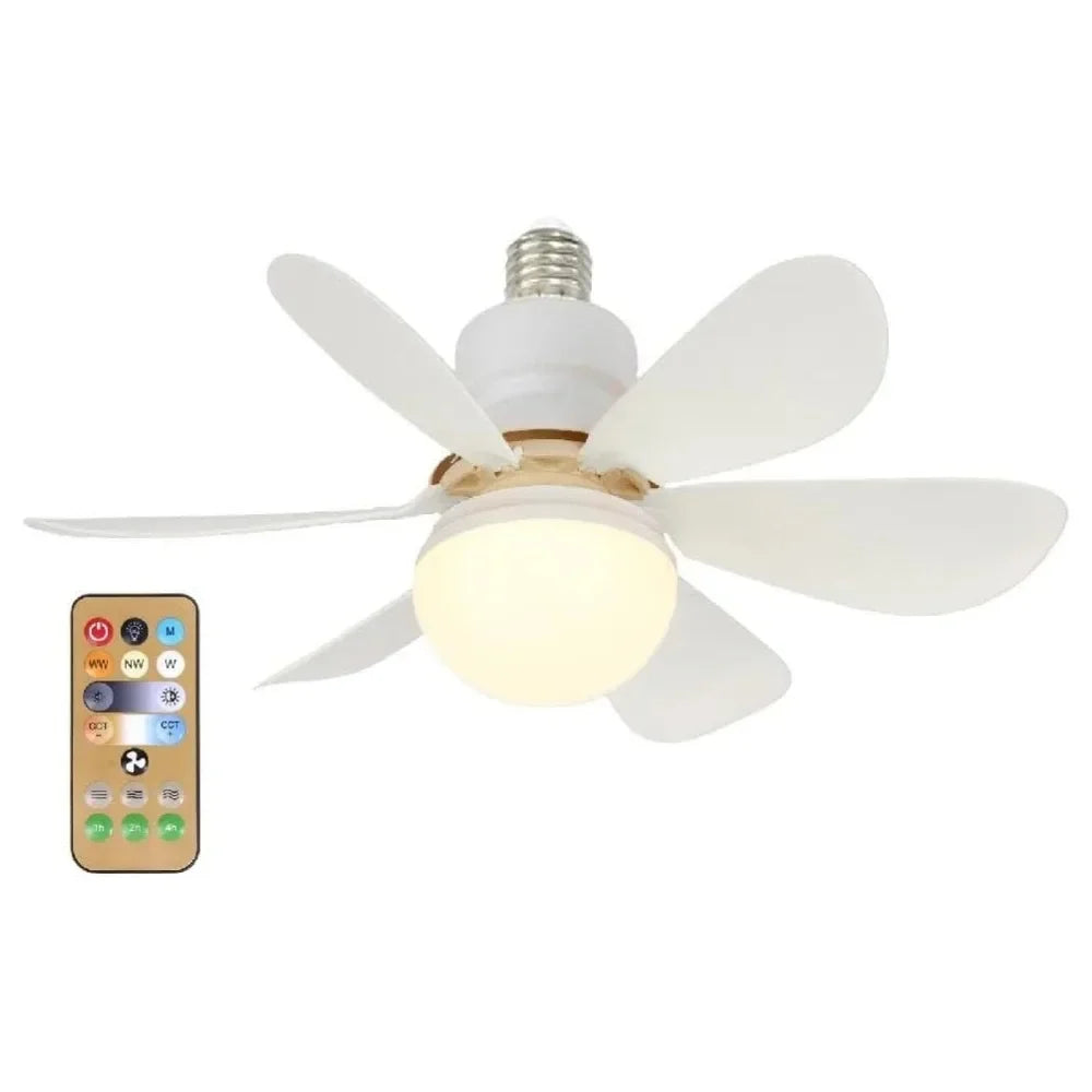 LED Ceiling Fan Light with Remote Control – 6-Blade Modern Ceiling Fan, Dimmable E27 Bulb, 85-265V AC