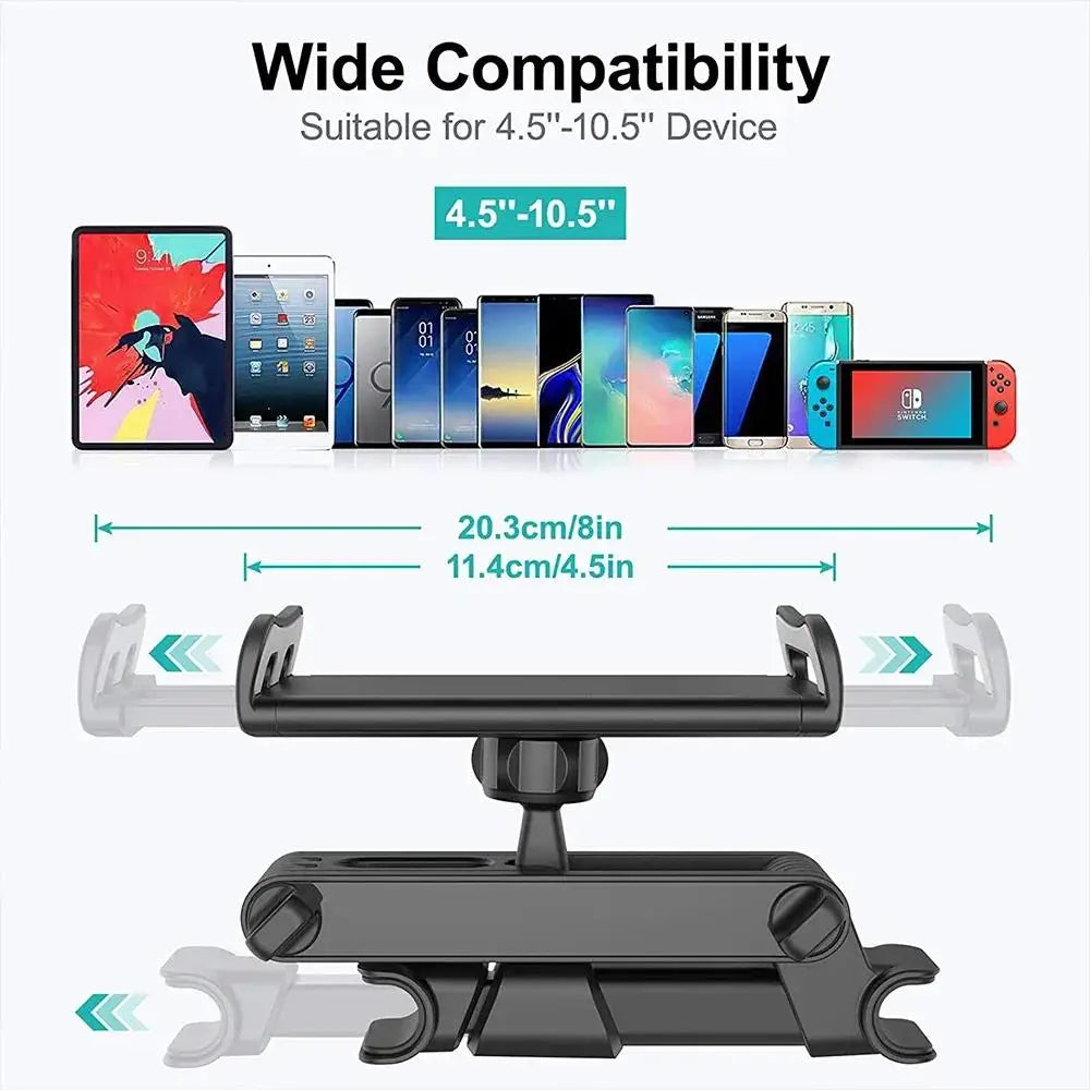 Car Headrest Tablet Holder: 360° Rotating Mount for 4-11" Devices