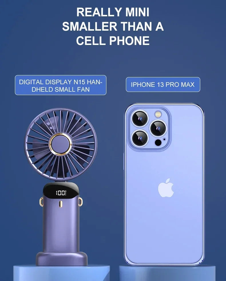5-Speed Foldable Neck Fan with Phone Stand & LED Display