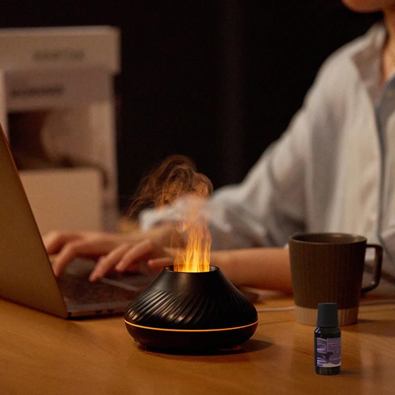 Volcano Aromatherapy Diffuser – Portable Desktop Essential Oil Diffuser with 7-Color Flame Night Light, Ultrasonic Cool Mist Humidifier, Waterless Auto-Off, Silent Operation