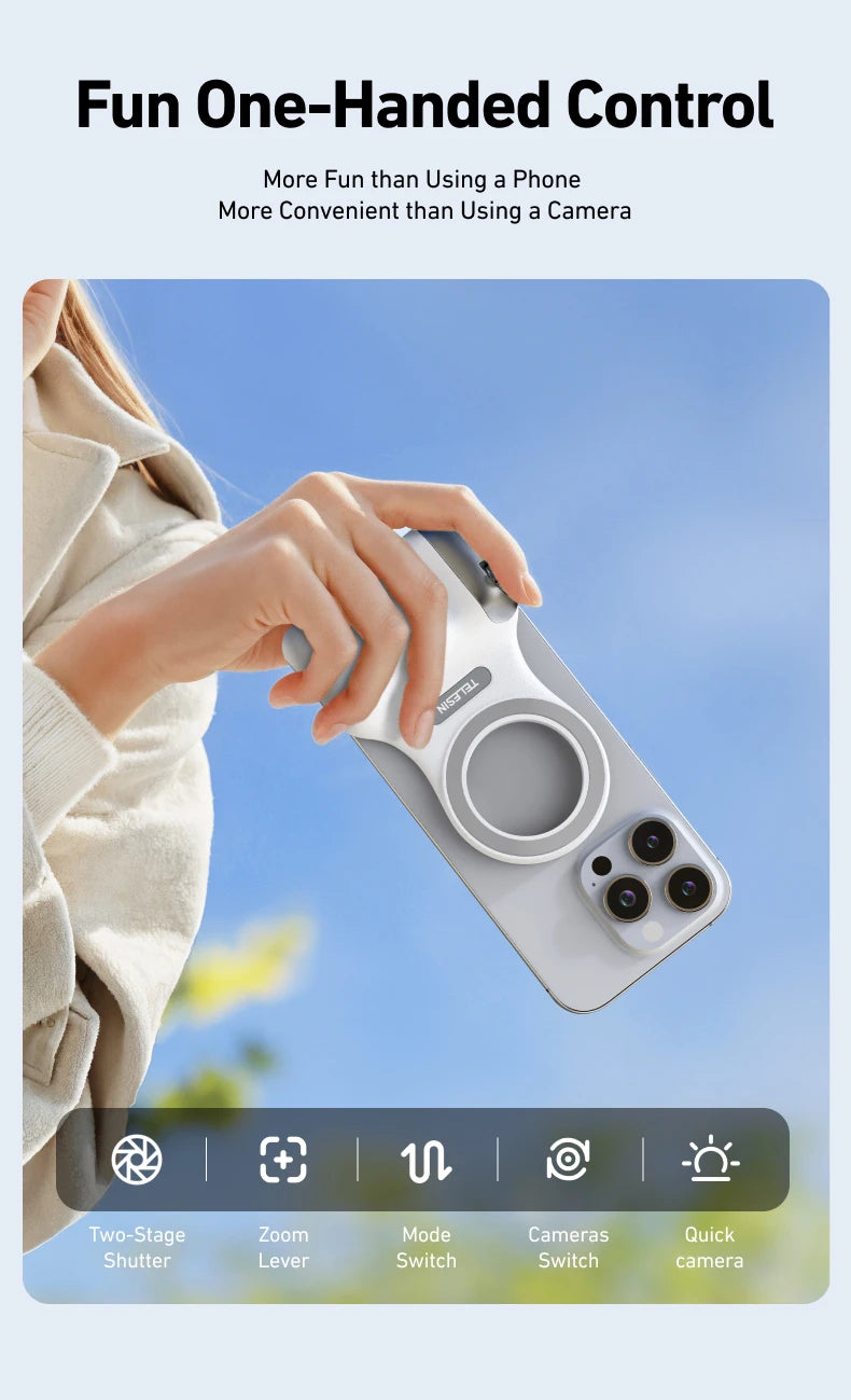 Magnetic Phone Grip with Remote Shutter & Fill Light for iPhone/Android