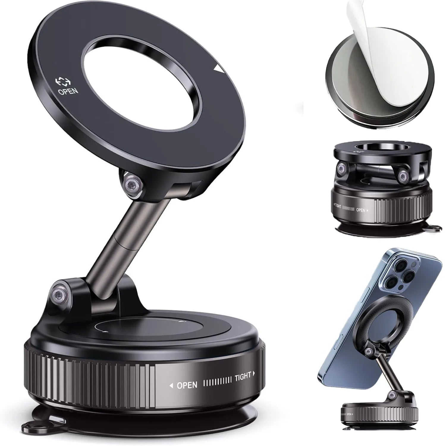 N52 Magnetic Phone Holder: Foldable 360° Suction Cup Mount
