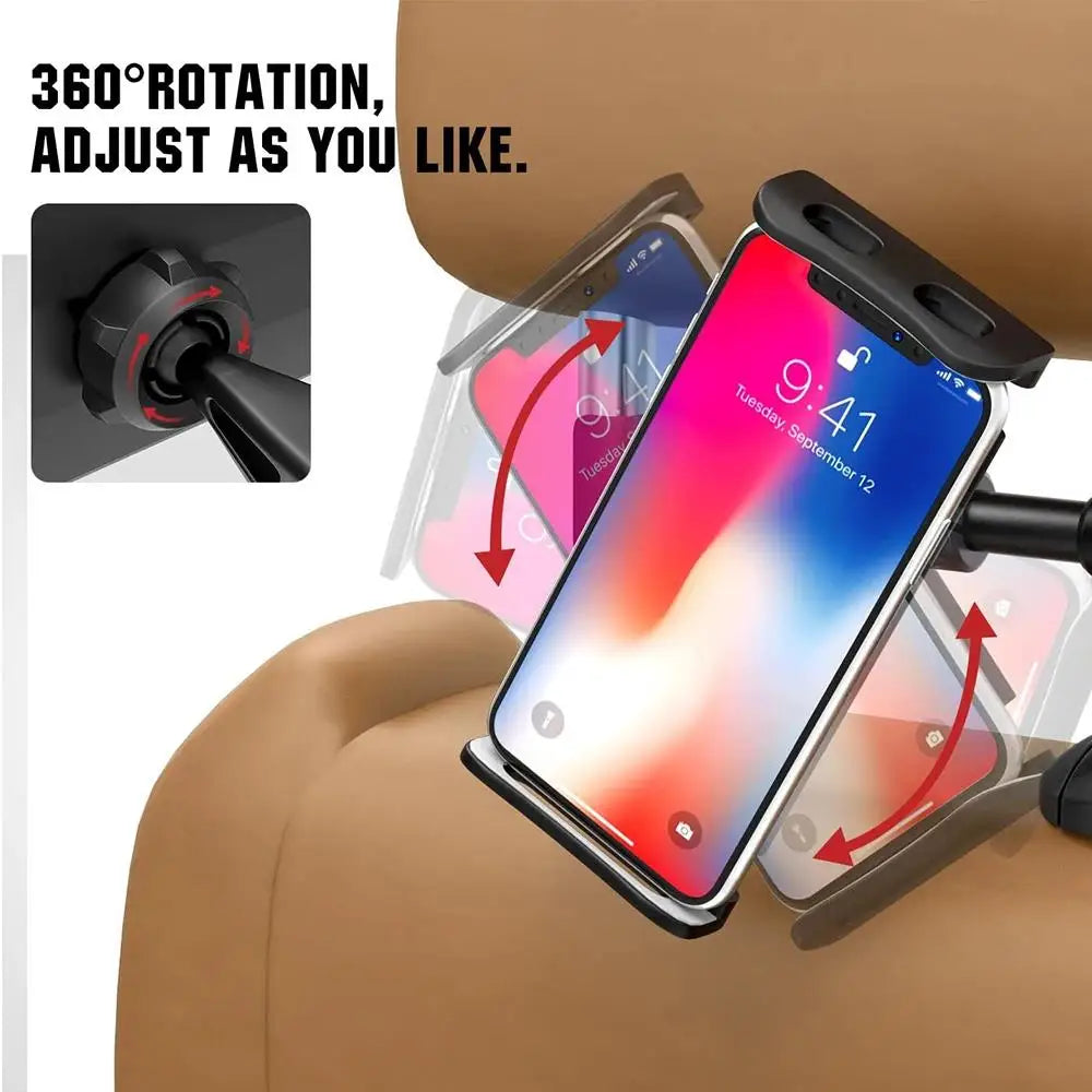 Car Headrest Tablet Holder: 360° Rotating Mount for 4-11" Devices