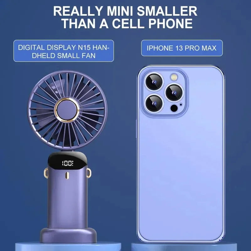 5-Speed Foldable Neck Fan with Phone Stand & LED Display