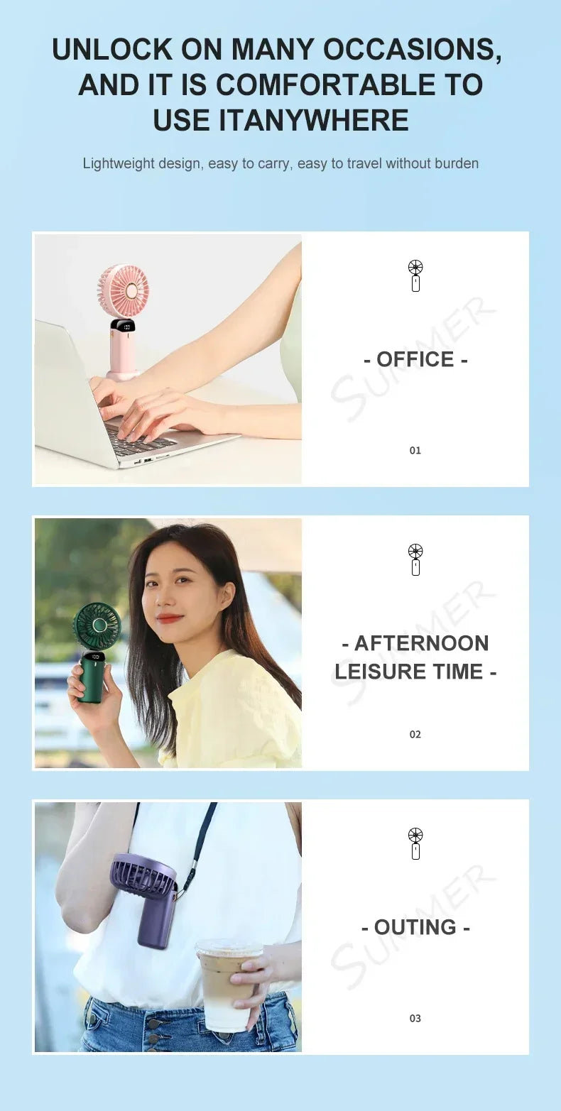 5-Speed Foldable Neck Fan with Phone Stand & LED Display