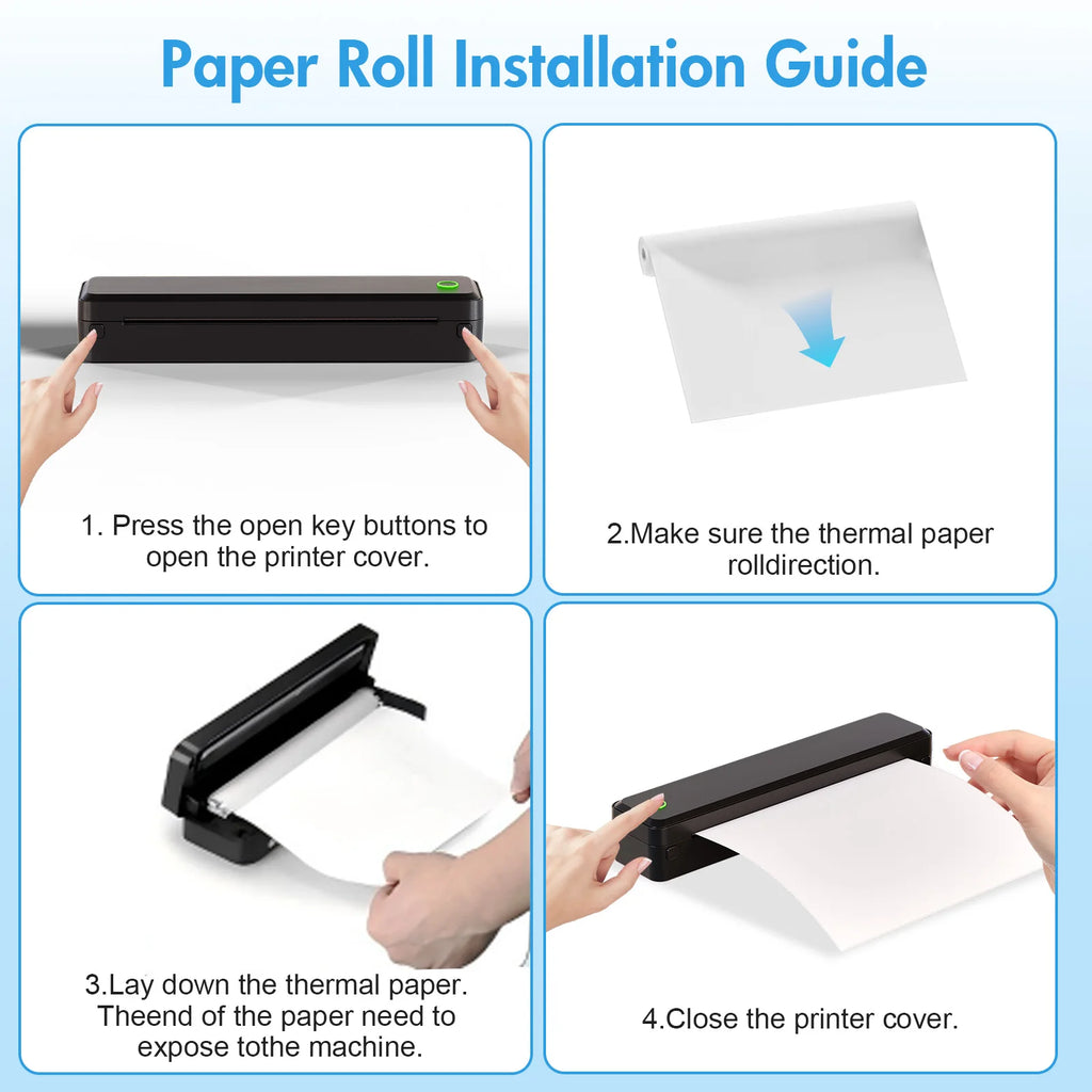 U8 Portable Wireless Thermal Printer – Inkless A4 Label Maker, Bluetooth/USB Compatible with Android/iOS Laptop, Supports A4/A5/B5/US Letter