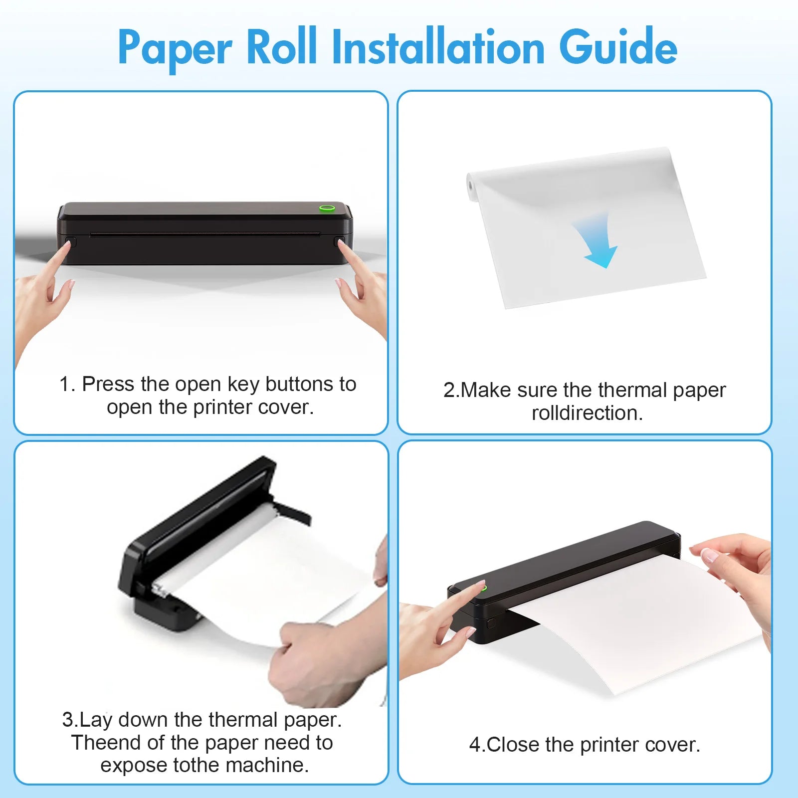 U8 Portable Wireless Thermal Printer – Inkless A4 Label Maker, Bluetooth/USB Compatible with Android/iOS Laptop, Supports A4/A5/B5/US Letter