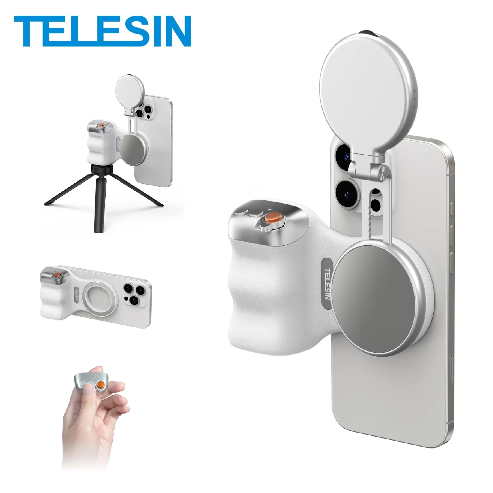 Magnetic Phone Grip with Remote Shutter & Fill Light for iPhone/Android