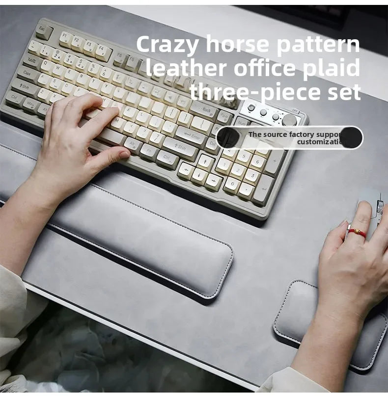 3-Piece PU Desk Mat Set | Waterproof Mouse Pad with Wrist Rest & Non-Slip Base