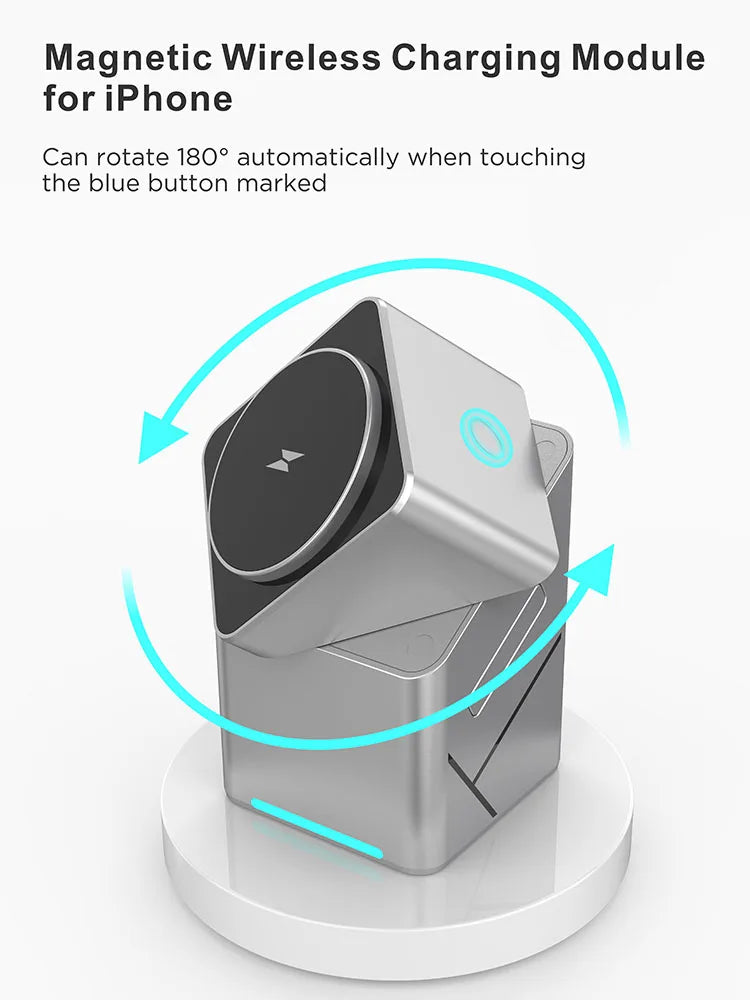 3-in-1 Magnetic Wireless Charging Cube: Foldable 15W Fast Charger Dock